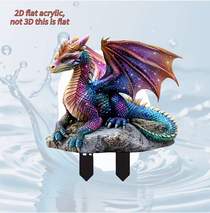 1pc 2D Flat   Diamond Dragon Figurine Garden Decor Ground Stake Acrylic Art Display Perfect G