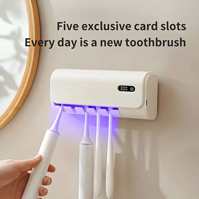 5-Slot Smart Toothbrush Holder with Touch-Start, Air-Dry Function, 24-Hour Intelligent Battery Life