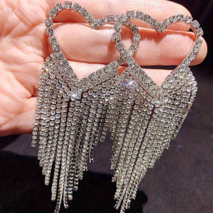 5 Pairs/Pack Luxury Synthetic Zircon Inlaid Copper Long Women's Earrings