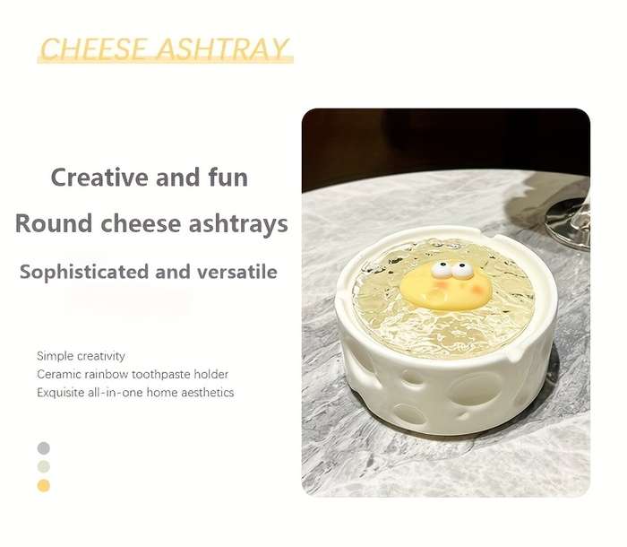 1pc Creative Fun Cheese Ceramic Ashtray with lid soot does not fly can be used for decoration su