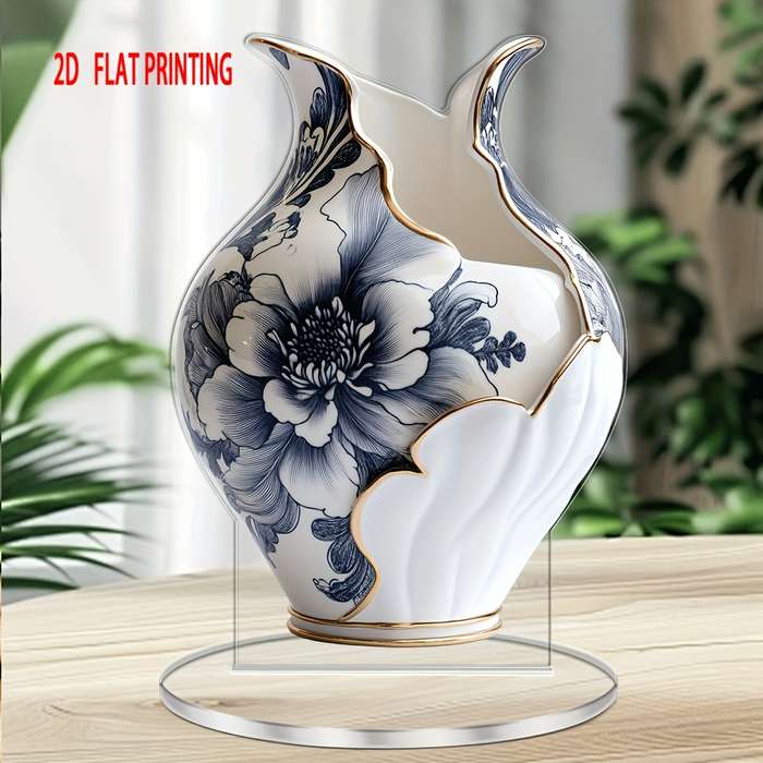 1pc 2D Flat   Bohemian Style Acrylic Vase with Elegant Floral Design Multi-Purpose Tabletop D