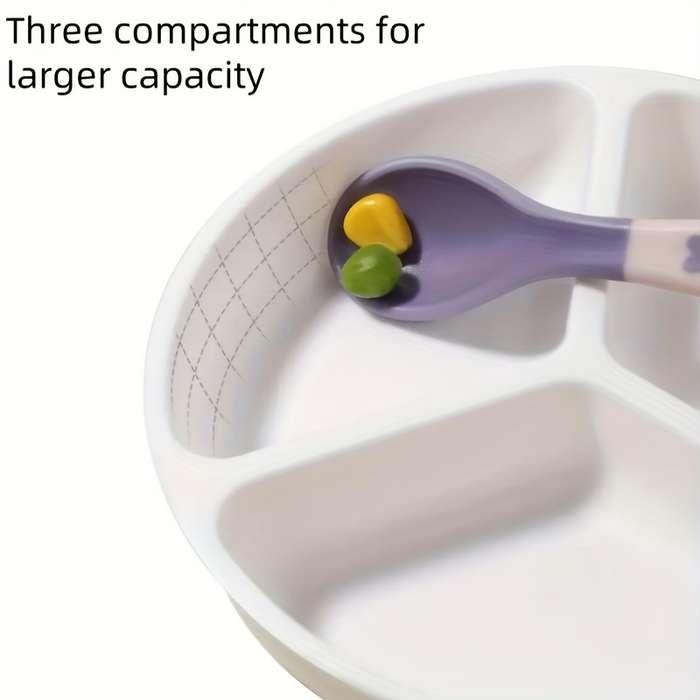 6pcs Baby Feeding Set BPA-Free Plastic Silicone Non-Slip Suction 3-Compartment Plate Ute