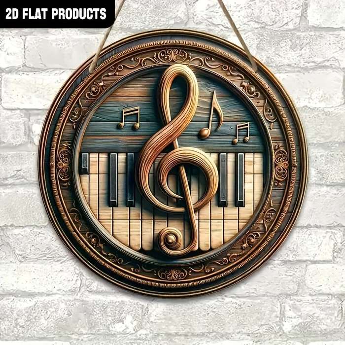 1pc  Vintage-Inspired Round Music Wall Decor Treble Clef Piano Keys Design in Wood Ideal fo