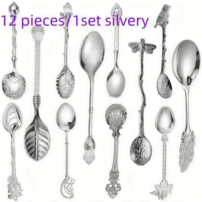 12pcs 1 Set Retro Small Boutique Coffee Spoon Luxury Aristocratic Small Spoon Seasoning Spoon S