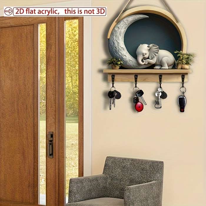 2D Flat n and Home Key Holder with Four Metal Hooks 11.81x9.84 2D Wall Art Wall Decoration Porch