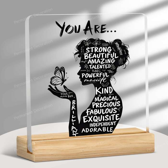 1pc 2D Flat   Inspirational Acrylic Desktop Decoration with Positive Affirmations "You Are Pow