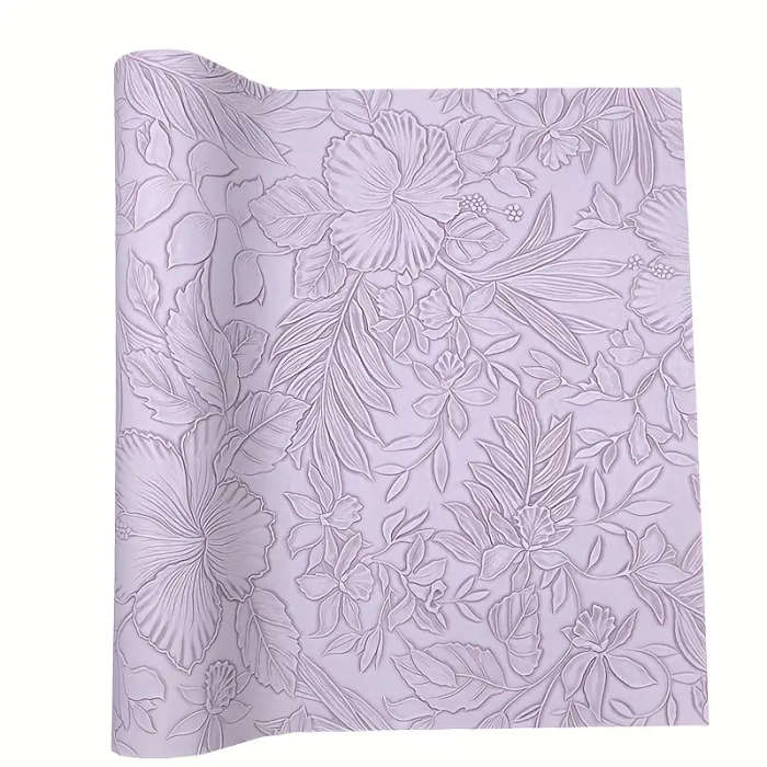 1 11.75 x 53.5 inch Leaf and Flower Embossed Faux Leather Fabric Roll Purple