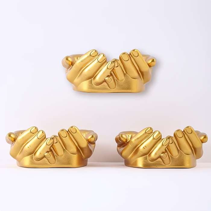 1pc Elegant Golden Hand-Shaped Resin Ashtray with Colorful Macaron Display Abstract Wall-Mounted