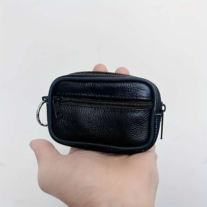 1pc Mini Men'S Elegant Black Leather Fanny Pack with Coin Purse Card Holder Portable Multi