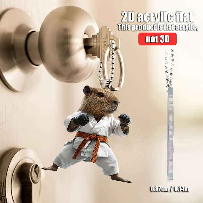 1pc 2D Flat   Taekwondo Capybara Acrylic Hanging Charm  Martial Arts Design with Karat
