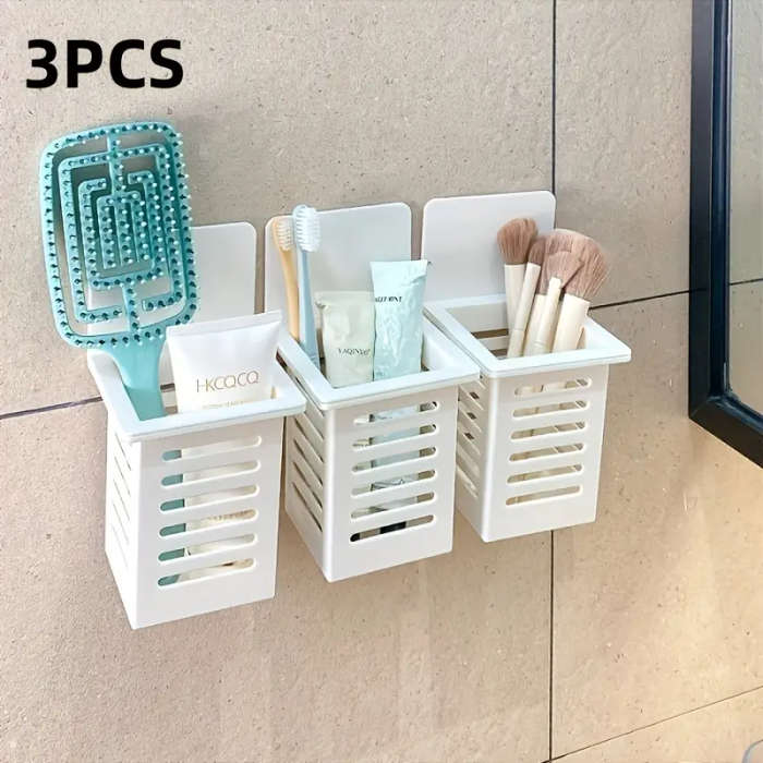 1pc Unfinished Plastic Wall-Mounted Bathroom Organizer 1-Shelf Hanging Shelf for Toothbrush Toothpas