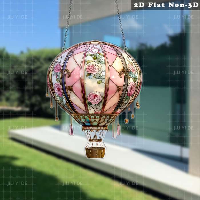 1pc 2D Flat   Bohemian Style  Acrylic Hot Air Balloon Wall Hanging Rose Pattern 20.07