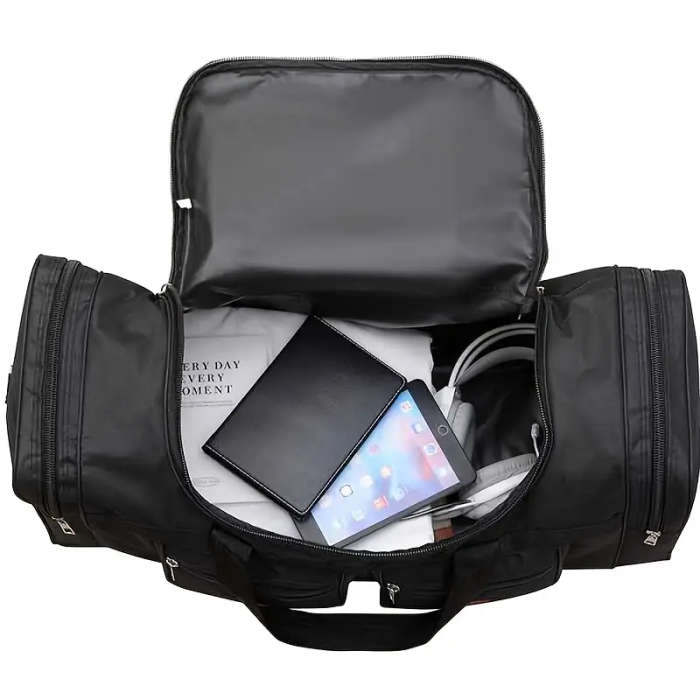 Large Capacity Nylon Sports Gym Bag for Men Solid Color with Zip Closure Water-Resistant Ideal