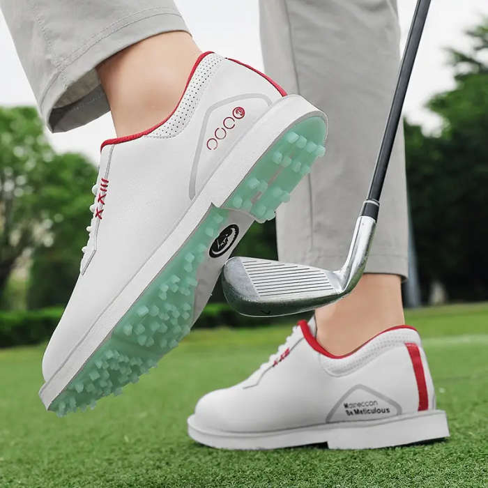 Stylish Leather Golf Shoe White&Red
