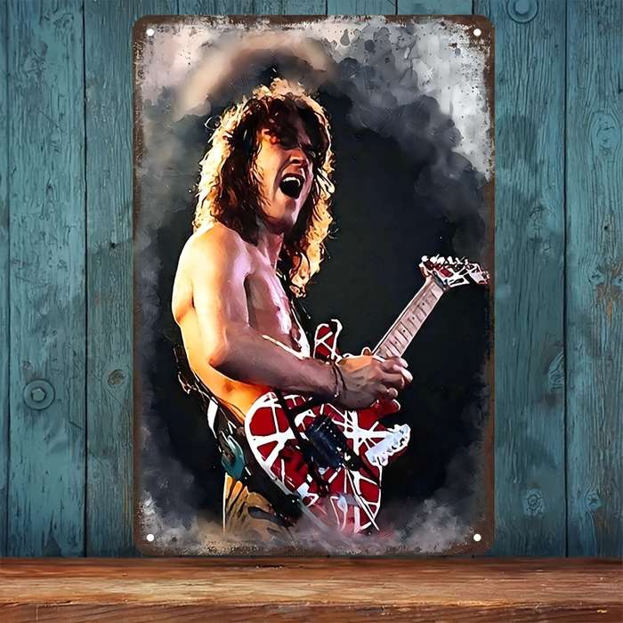 1pc Eddie Van Halen Rock Poster Vintage Metal Aluminum logo adorns Home Garage Bar Coffee Bar Garde
