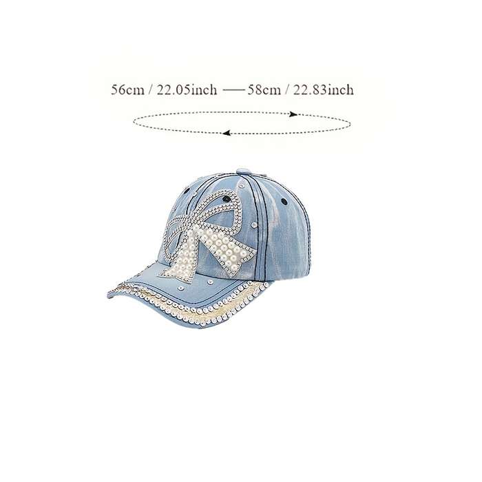 1pc Acrylic Baseball Cap with Hand- Bow Adjustable Sun Hat for Women High Quality Stretchy