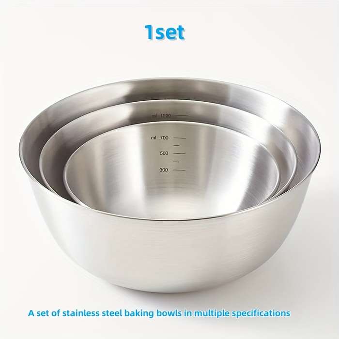 3pcs Stainless Steel Mixing Bowls Set Durable Food-Safe Kitchenware for Cooking Baking Ser