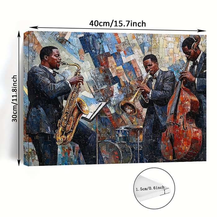 1pc  Vintage-Style Jazz Musicians Canvas Art   40x30cm Framed Wall Decor Featuring Saxophone Tr