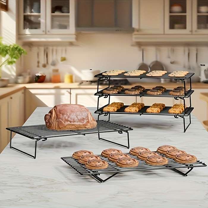 5pcs Cooling Rack Set Stackable Baking and Cooking Rack for Cooling Grilling Foldable and Hea