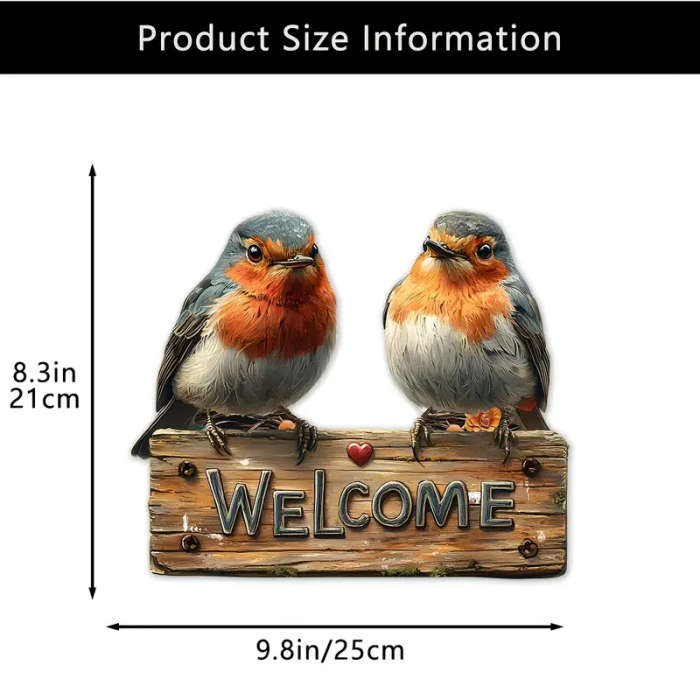 1pc Rustic Robin Wooden Welcome Sign 24.89cmx21.08cm Wall Mount Farmhouse Decor for Home Garden No E