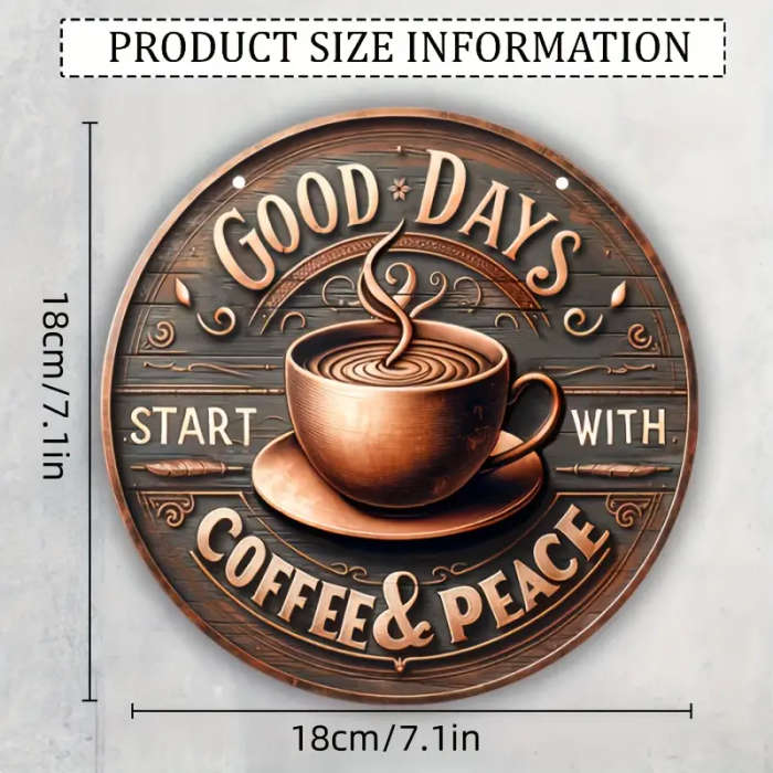 1pc Vintage Coffee Peace Round Wooden Sign Perfect for Kitchen Home Office Cafe or Outdoor Decor Rus