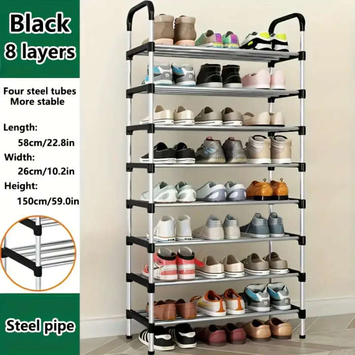 6-Tier Durable Metal Shoe Rack with Transparent Sides - Space-Saving, Freestanding Stacking De