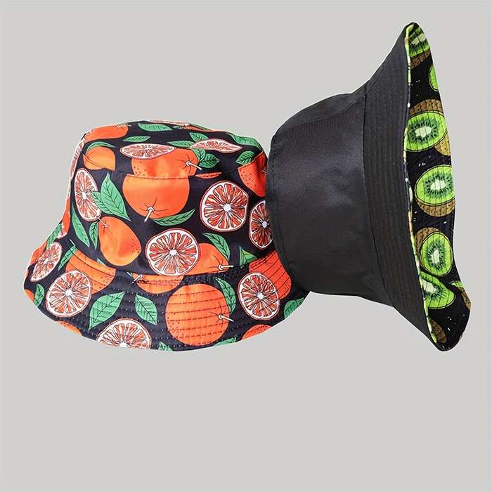 1pc Reversible Cotton Bucket Hat Unisex Outdoor Casual Sun Protection Cap Lightweight Printed Des