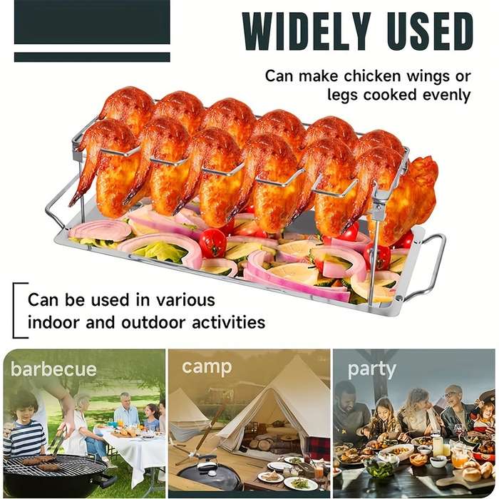 Stainless Steel Chicken Leg Wing Rack Foldable Vertical Roaster Stand for BBQ Smoker Oven