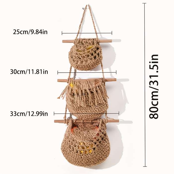 3-Tier Bohemian Chic Wall Hanging Storage Basket Handwoven Rope Organizer with Easy and More