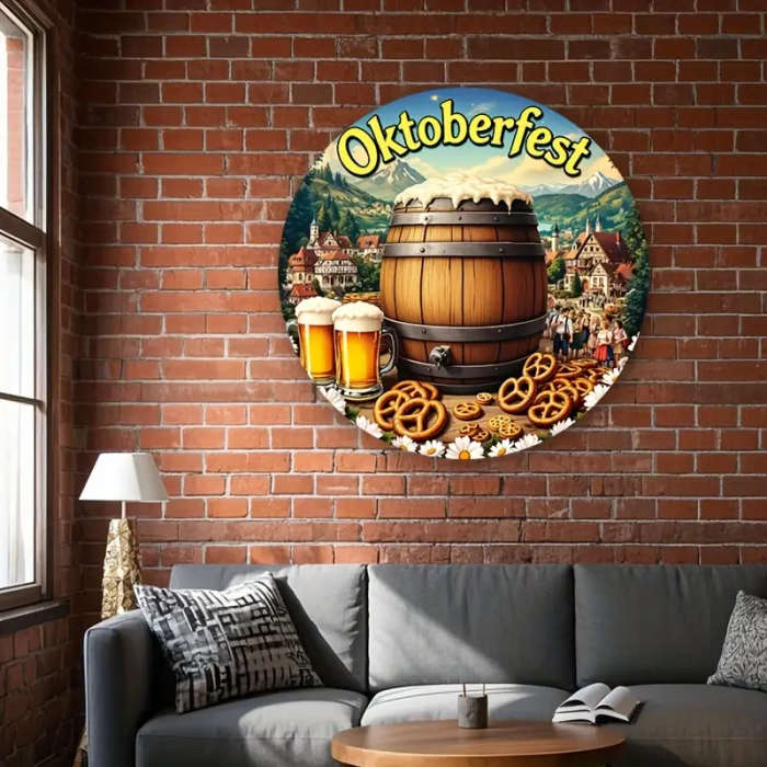 1pc Round Aluminum Oktoberfest Sign a Perfect Gift for Places Like Bedrooms Kitchens Gaming Rooms Ba