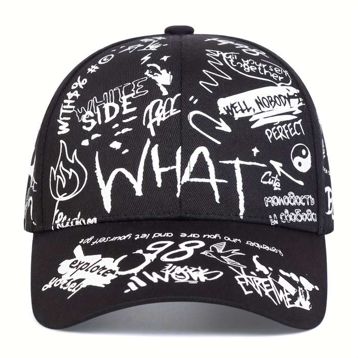 1pc Ladies WHAT Graffiti Baseball Cap: Adjustable Sun-Protective and Perfect for Outdoor Adventur