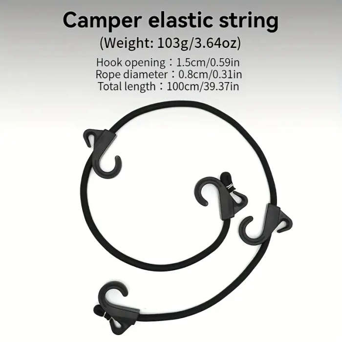 2 Pieces Outdoor Double Hook Bungee Rope Camper Tie-Down Straps 100cm