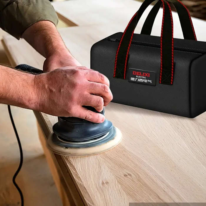 1pc Men's 9.5 Inch Tool Bag Black Oxford Cloth Organizer with Wide Mouth Zipper Large Capacity Porta