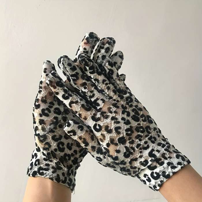 5 Pairs Black And White Leopard Print Lace Gloves