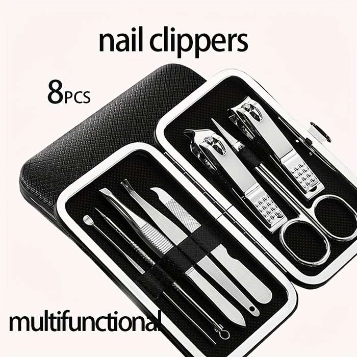 8pcs Stainless Steel Nail Clipper Set High-Quality Multi-Functional Tools for Nail Care Tra