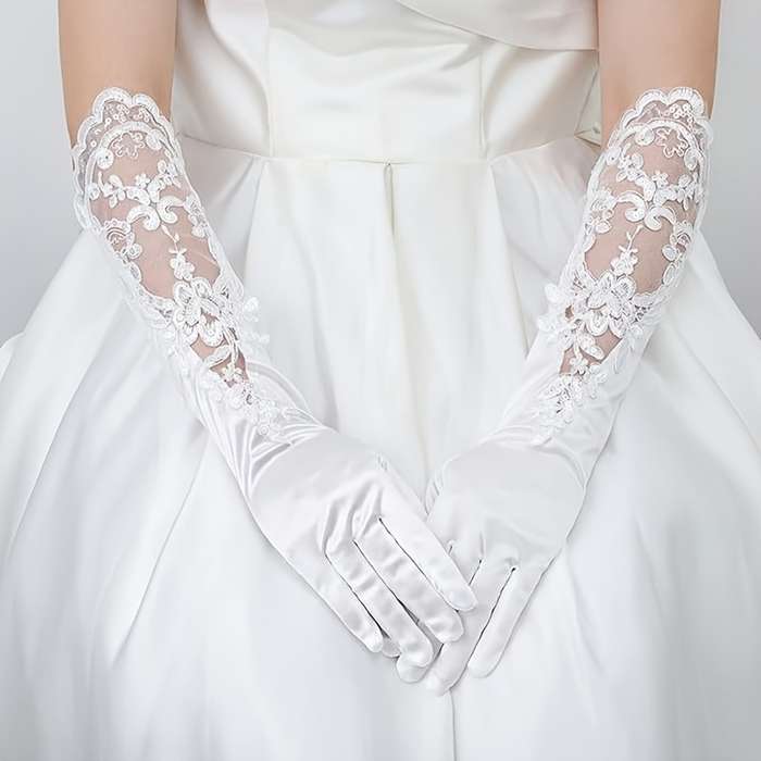 1 Pair White Lace Wedding Gloves