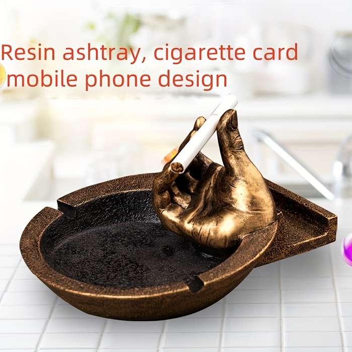 1pc Creative Finger Ashtray Phone Stand C Unique Retro Decor for Home or Office Golden Resin