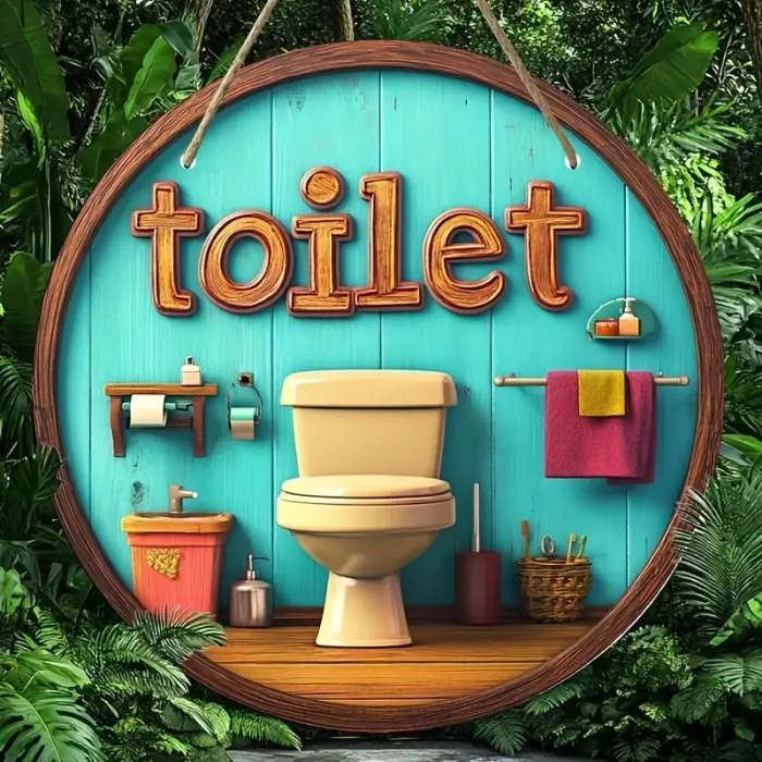 1pc Vintage Toilet Theme Round Aluminum Sign 2D Printed Metal Wall Art for Home Living Room Office P