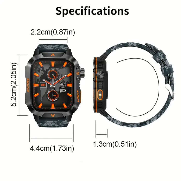 Stylish Square Men'S Outdoor Sports Smart Watch Wireless Call Flashlight AI Voice Assistant Sports