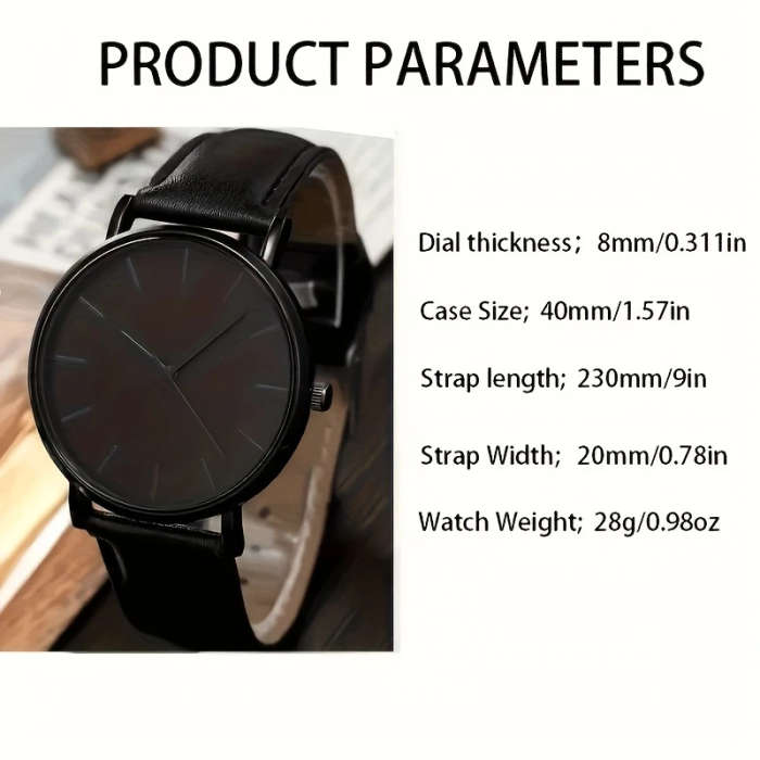 2pcs set Men's Simple Black Quartz Watch Bracelet Set Color sent randomly