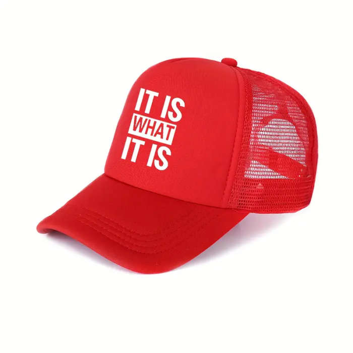 1pc IT IS WHAT IT IS Print Back Mesh Adjustable Curved Edge Baseball Cap for Men And Women Daily