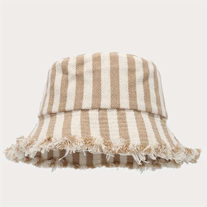 1pc 1 Style Striped Fuzzy Brim Fisherman Hat Autumn and Winter Fashionable Trendy Bucket Hat Couple