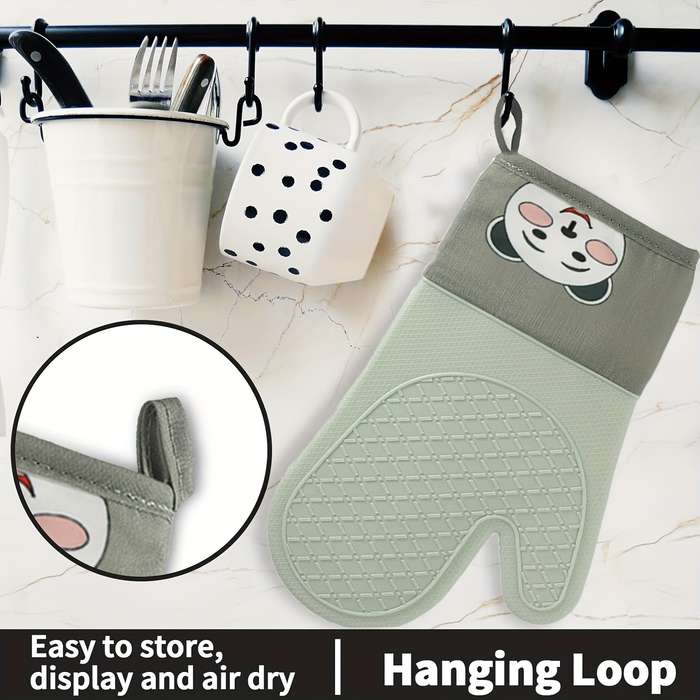 1pc Silicone Oven Gloves Panda Prints Oven Mitts Heat Resistant Kitchen Gloves with Soft Linin