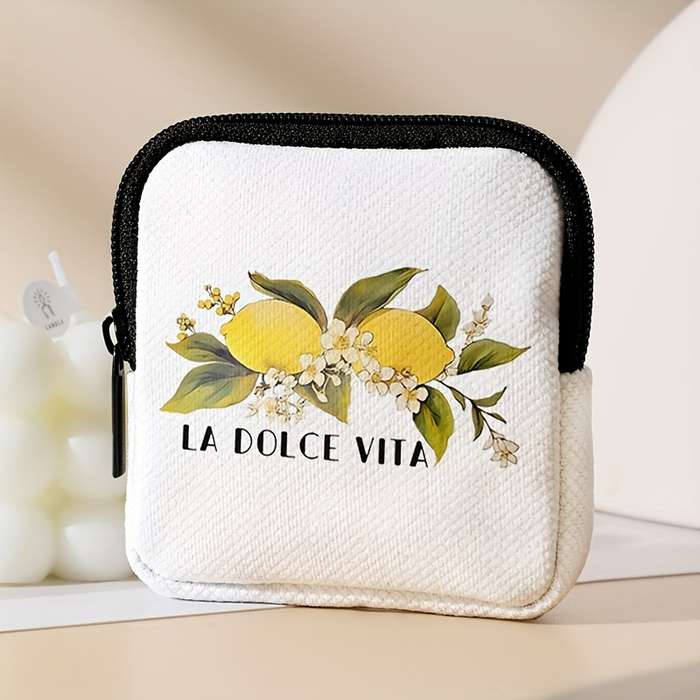 1pc Large Capacity Coin Wallet with Lemon Letter Pattern Beautiful and Simple Digital Printing Coi