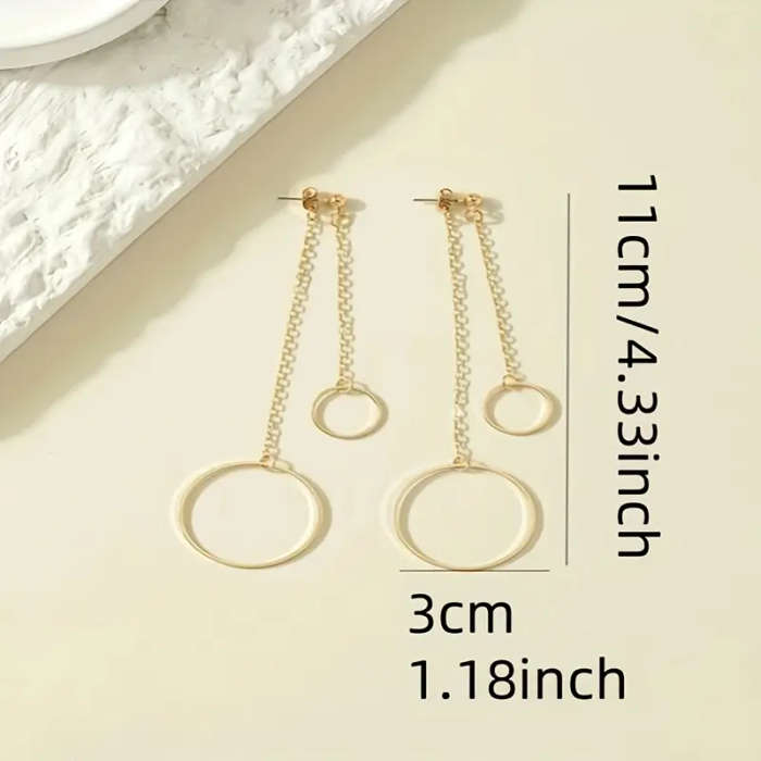 Double Ring Pendant with Long Chain Earrings