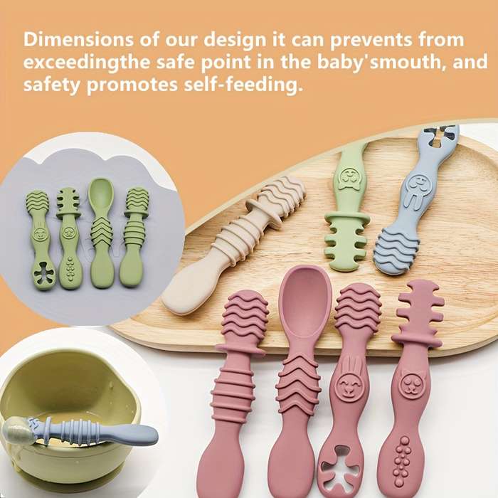 4pcs Baby Silicone Chewing Spoon Set Food Grade Silicone Spoon And Fork Set Silicone Spoon S