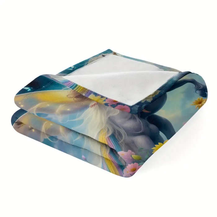 1 Romantic Unicorn and Floral Design Printed Flannel Blanket 70CM*100CM