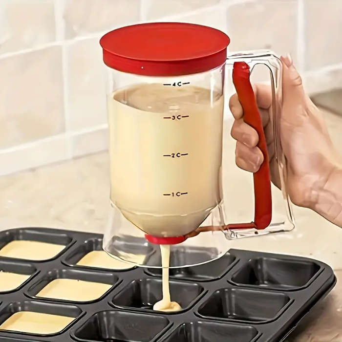 1pc Pancake Batter Dispenser with Handle Easy Pour Kitchen Gadget for Perfect Pancakes Cupcakes Waff