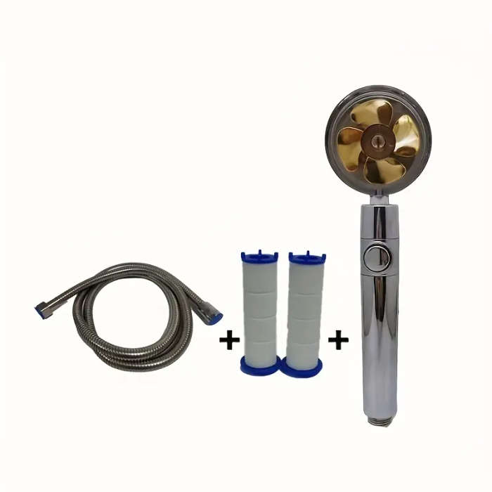 Shower Head Water Saving High Pressure Turbo Propeller Flow Showerhead With Fan Built-in Filter Rain