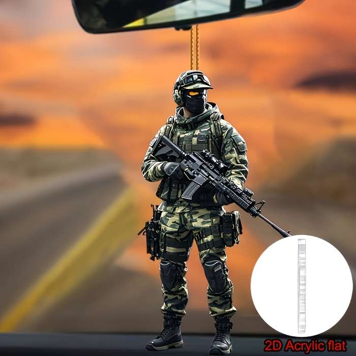 1pc 2D Flat   Acrylic Military Soldier Car Hanging Ornament Tactical Camouflage Design wit
